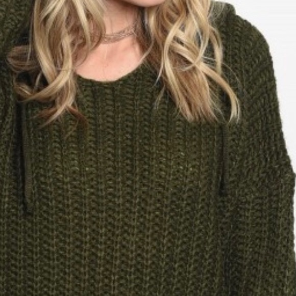 OLIVE CHUNKY KNIT HOODIE SWEATER - Picture 4 of 5